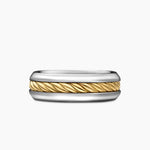 CABLE INSET BAND RING Sterling Silver with 18K Yellow Gold, 8mm