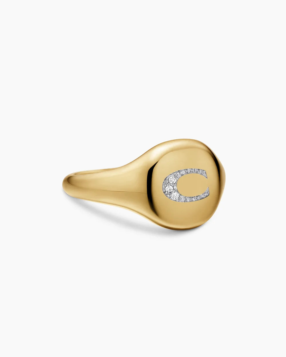DY INITIAL PINKY RING 18K Yellow Gold with Diamond C, 9.8mm