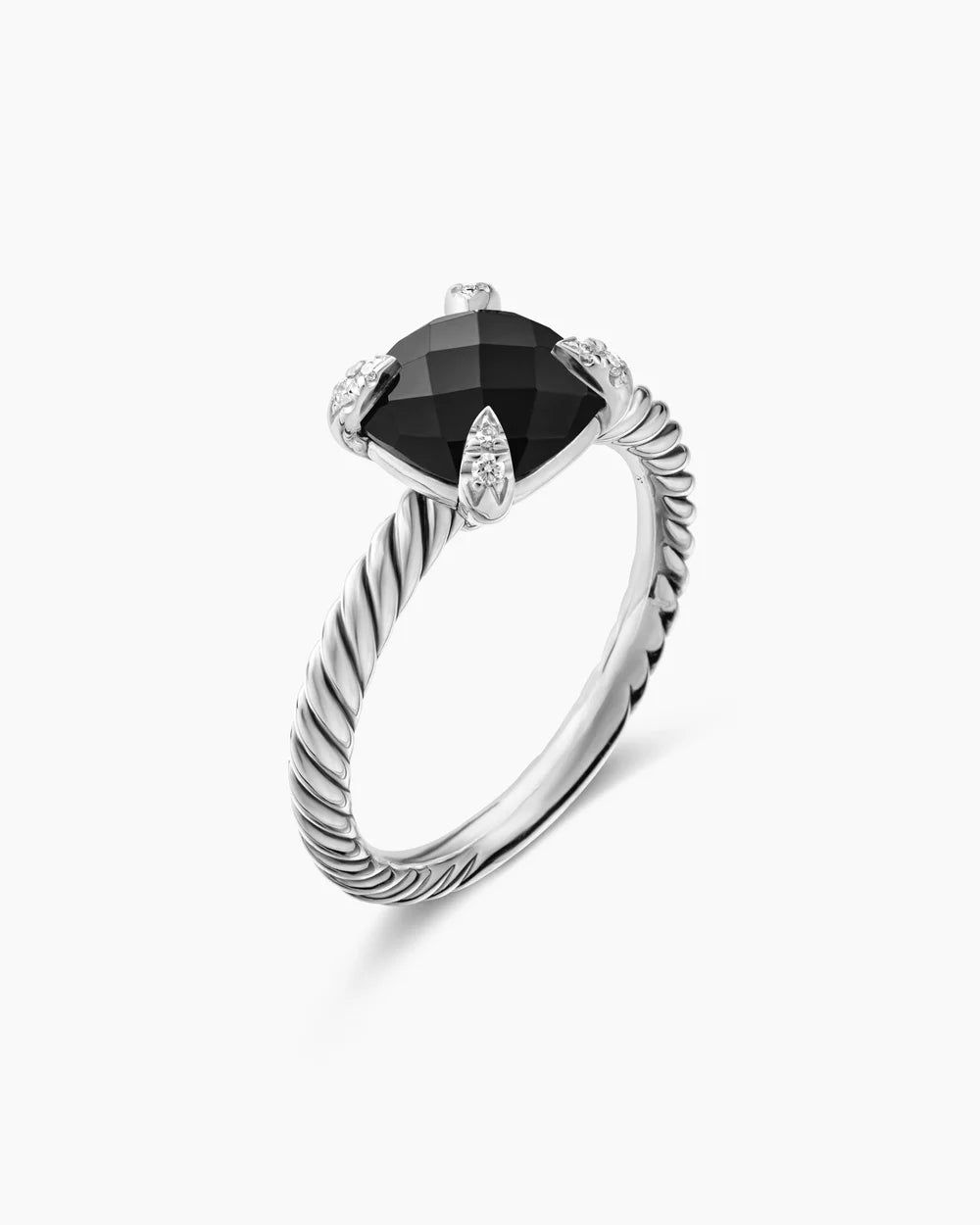 CHATELAINE® RING Sterling Silver with Black Onyx and Diamonds, 8mm