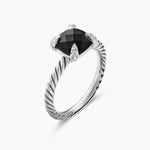 CHATELAINE® RING Sterling Silver with Black Onyx and Diamonds, 8mm