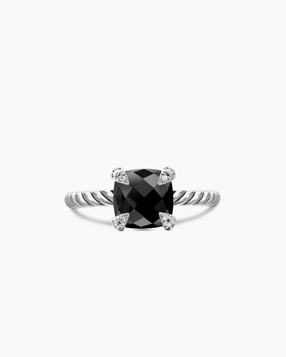CHATELAINE® RING Sterling Silver with Black Onyx and Diamonds, 8mm