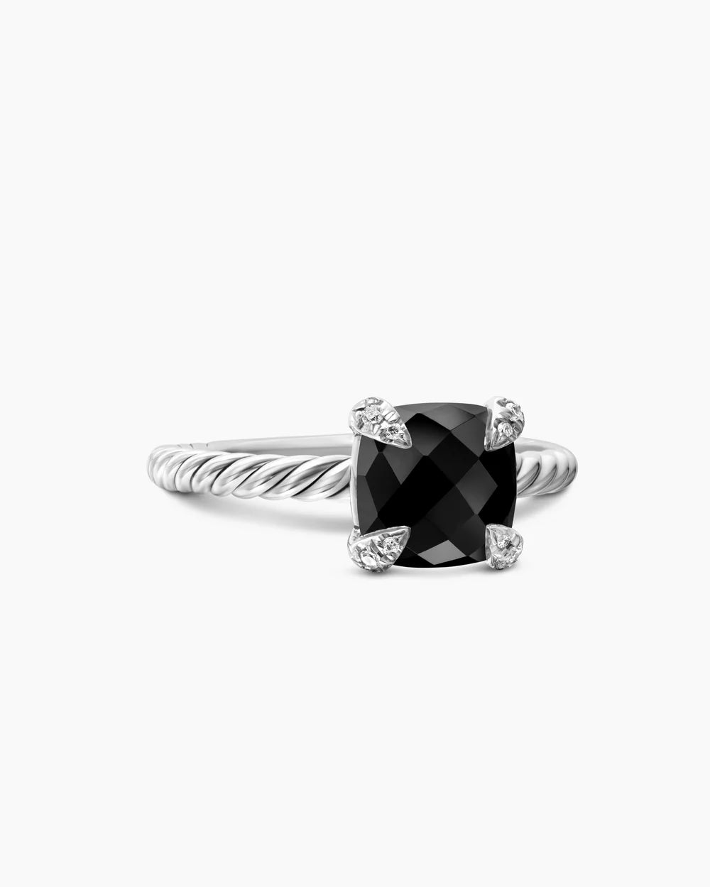 CHATELAINE® RING Sterling Silver with Black Onyx and Diamonds, 8mm
