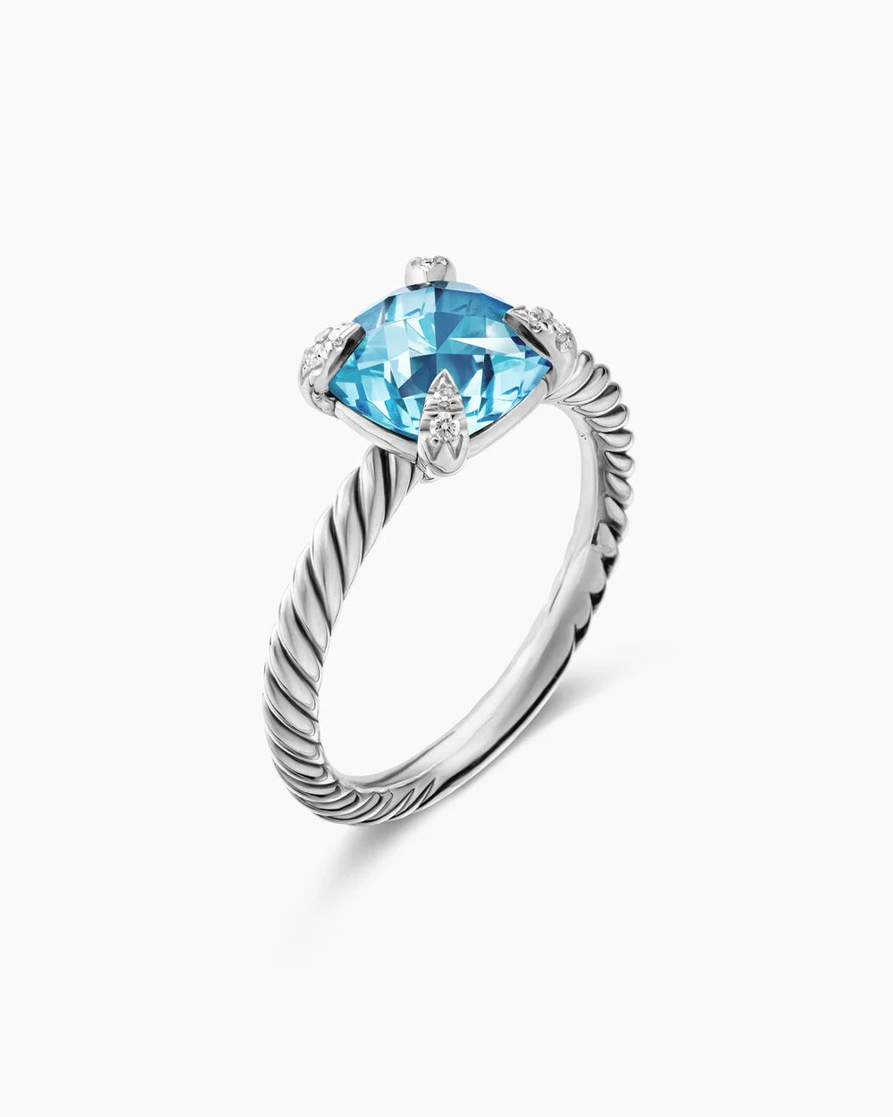 CHATELAINE® RING Sterling Silver with Blue Topaz and Diamonds, 8mm
