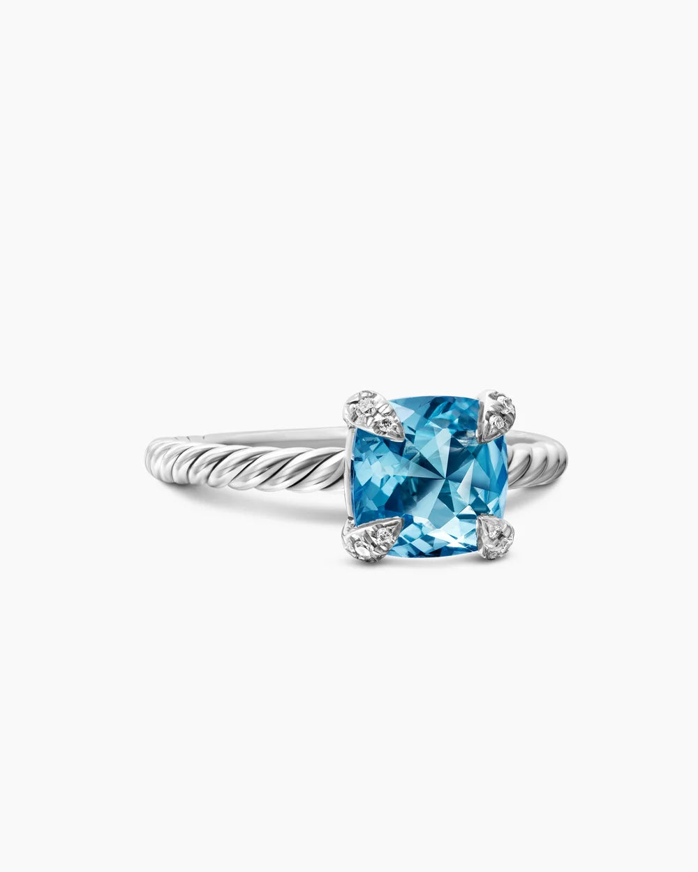 CHATELAINE® RING Sterling Silver with Blue Topaz and Diamonds, 8mm