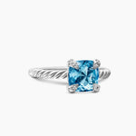 CHATELAINE® RING Sterling Silver with Blue Topaz and Diamonds, 8mm