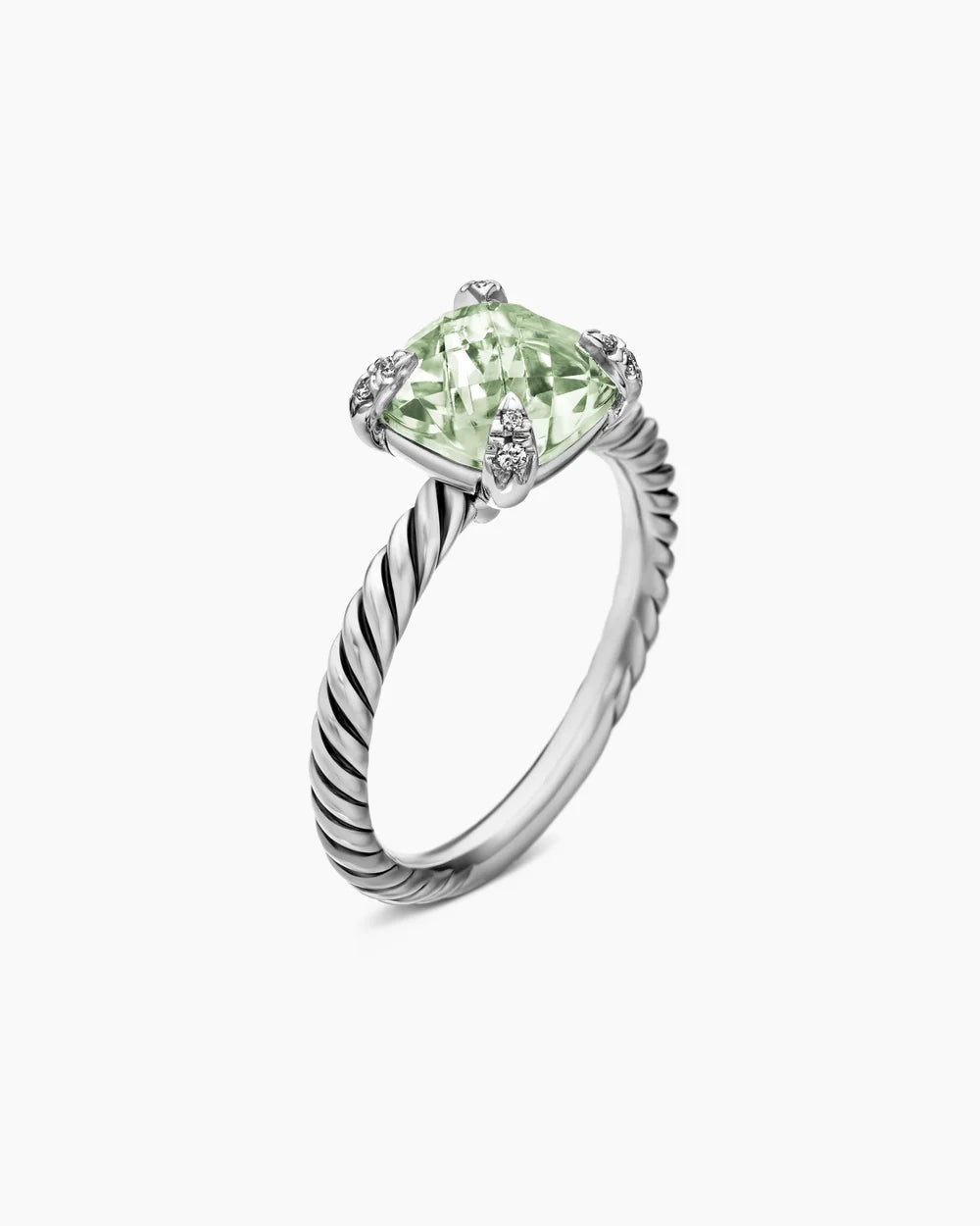 Chatelaine® Ring Sterling Silver with Prasiolite and Diamonds, 8mm