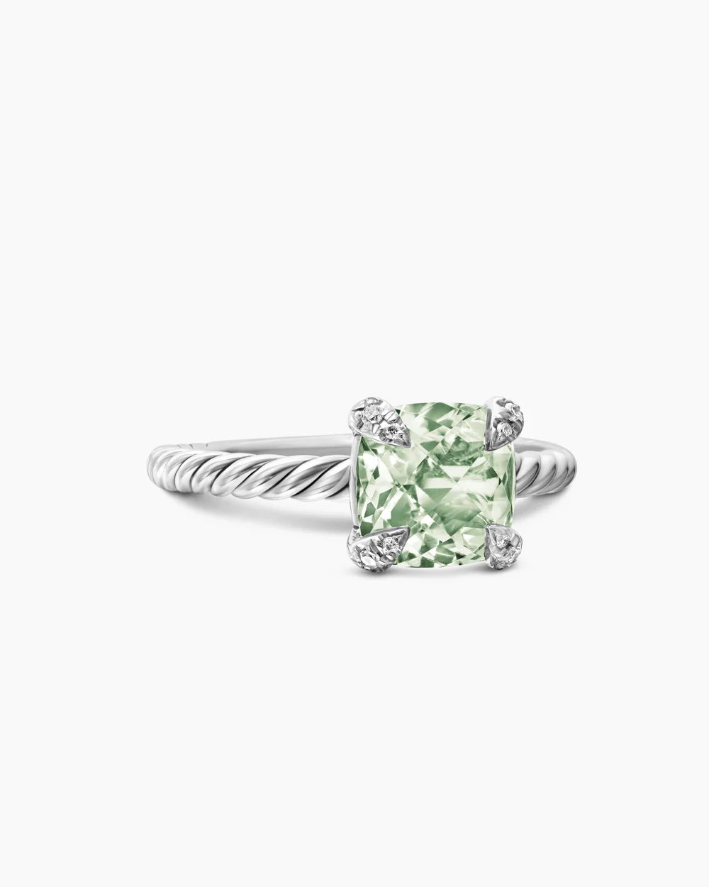 Chatelaine® Ring Sterling Silver with Prasiolite and Diamonds, 8mm