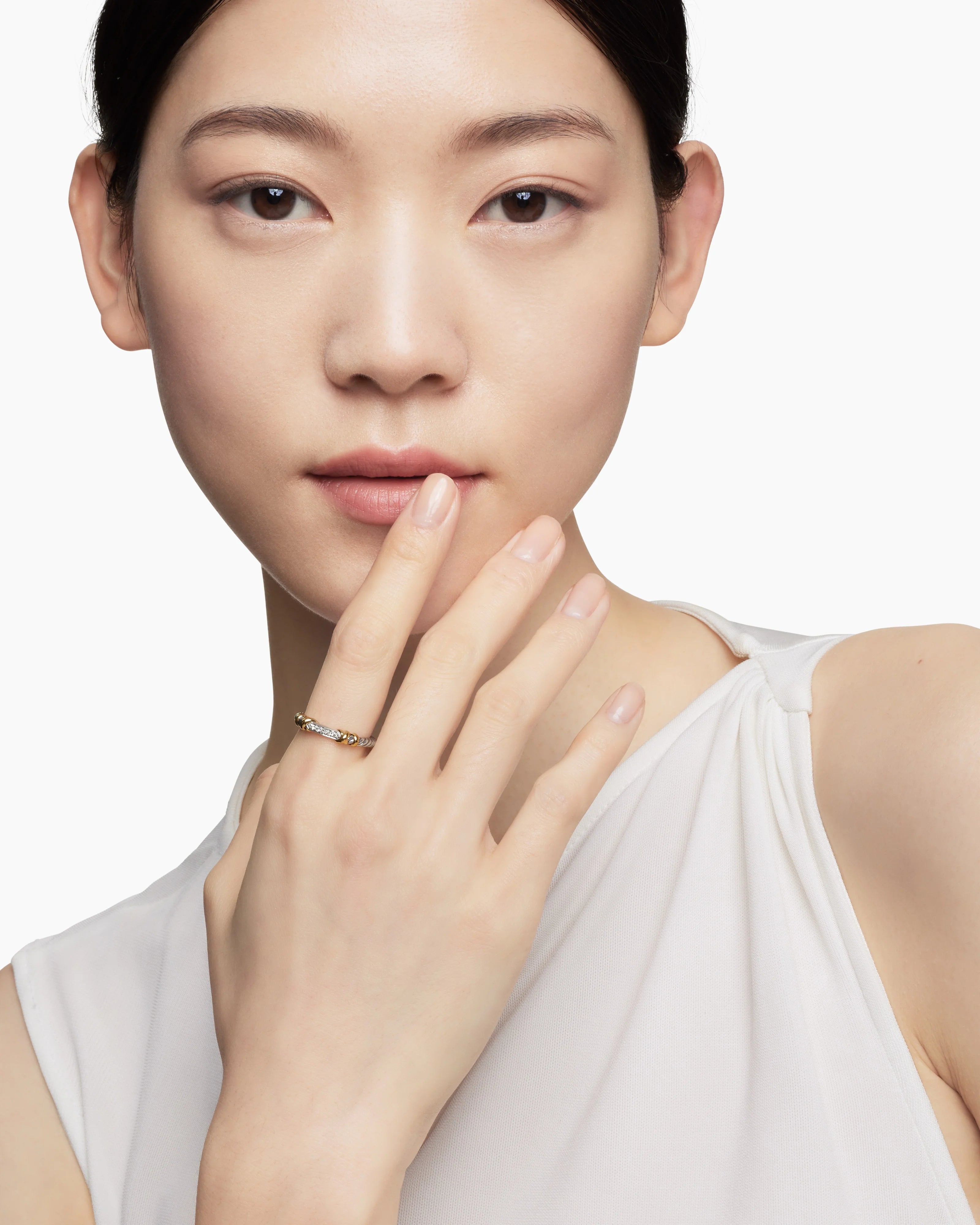 PETITE HELENA WRAP BAND RING Sterling Silver with 18K Yellow Gold and Diamonds, 4mm