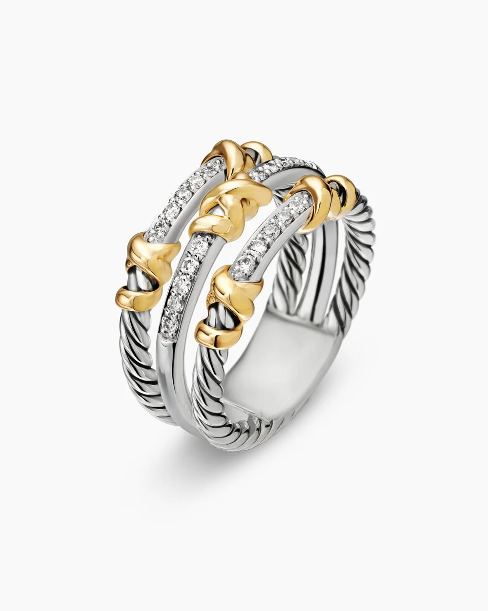 PETITE HELENA WRAP THREE ROW RING Sterling Silver with 18K Yellow Gold and Diamonds, 12mm