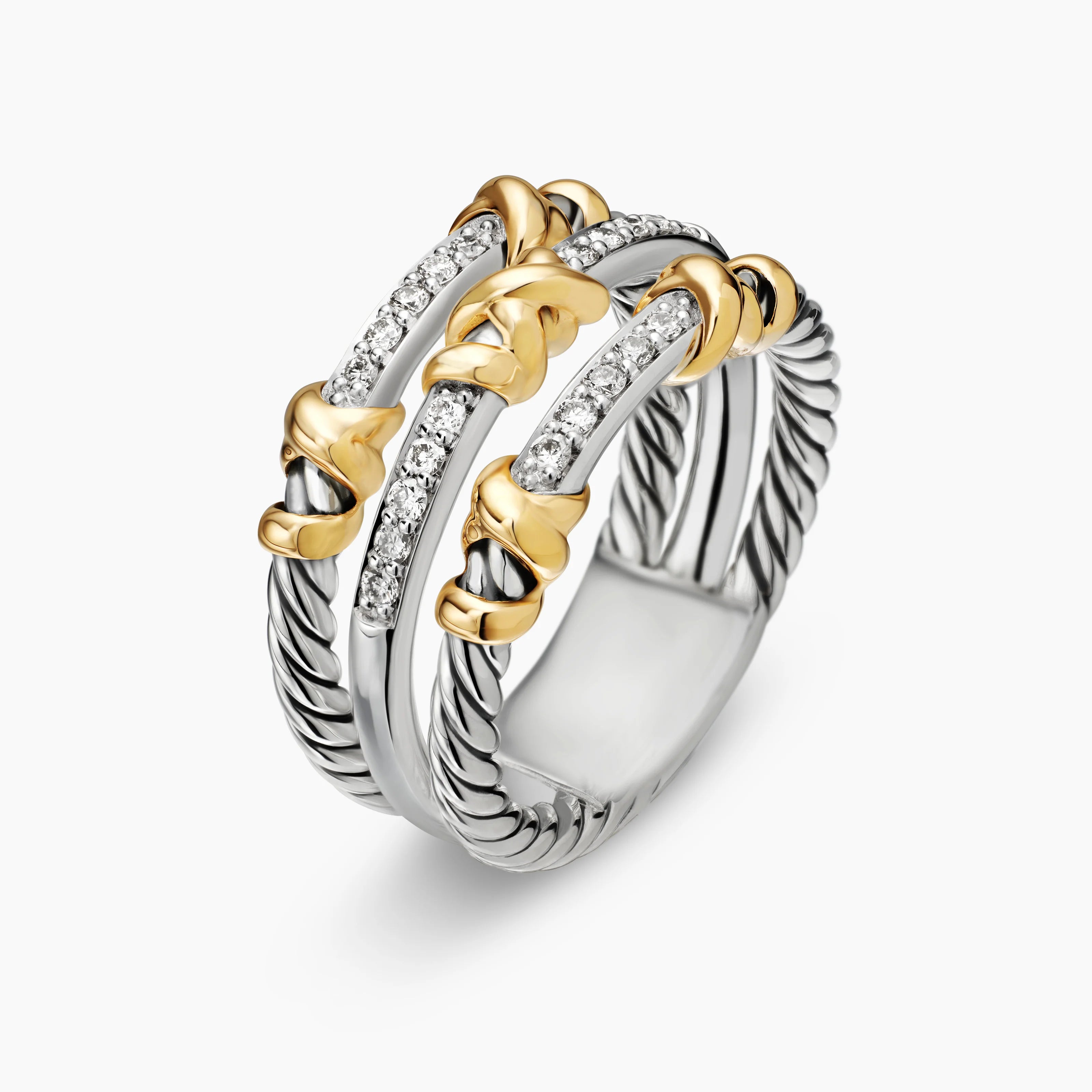 PETITE HELENA WRAP THREE ROW RING Sterling Silver with 18K Yellow Gold and Diamonds, 12mm