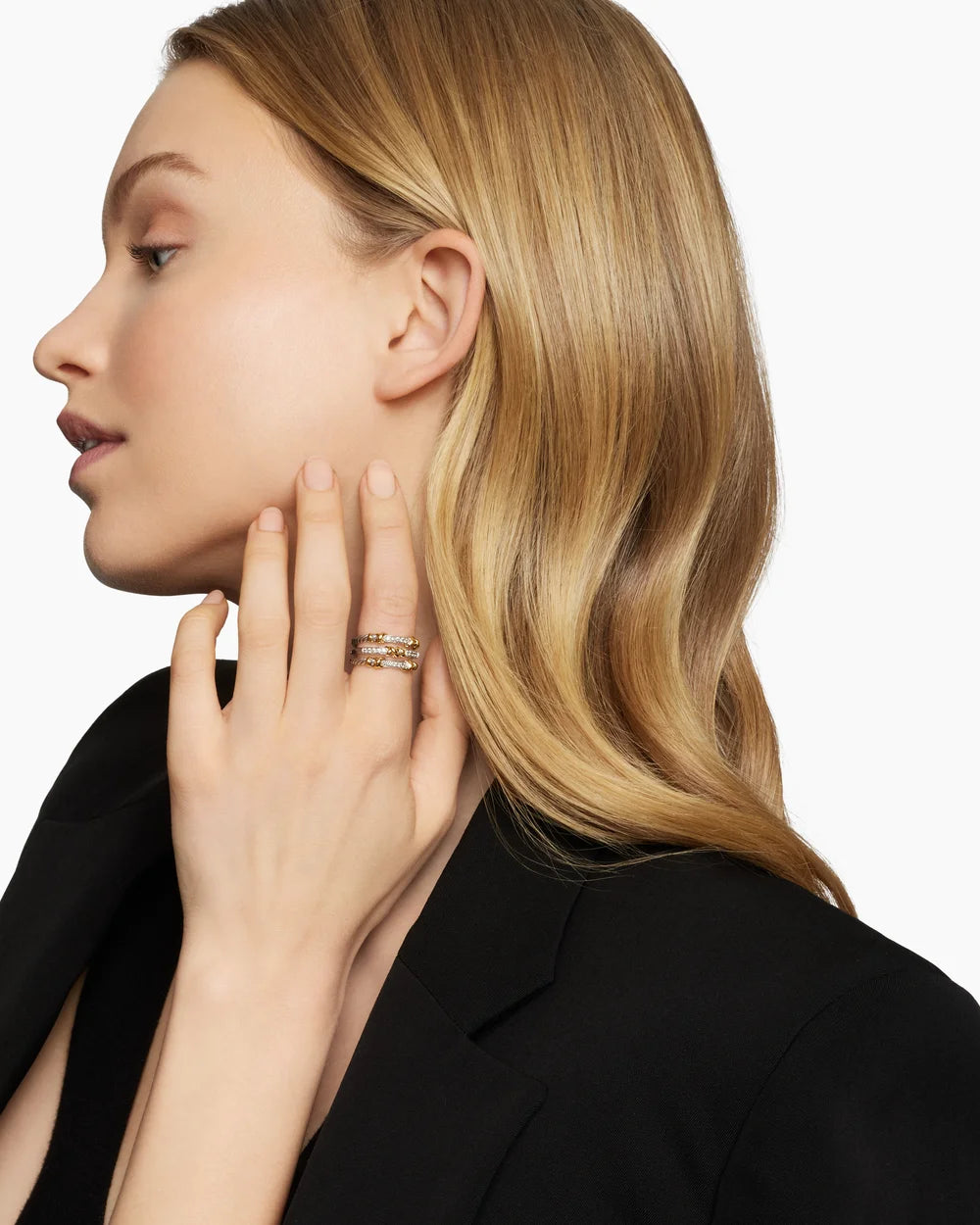 PETITE HELENA WRAP THREE ROW RING Sterling Silver with 18K Yellow Gold and Diamonds, 12mm