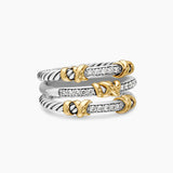 PETITE HELENA WRAP THREE ROW RING Sterling Silver with 18K Yellow Gold and Diamonds, 12mm
