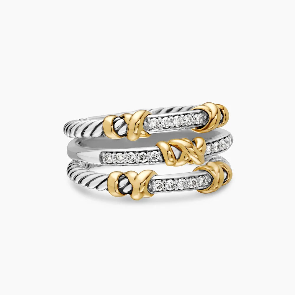 PETITE HELENA WRAP THREE ROW RING Sterling Silver with 18K Yellow Gold and Diamonds, 12mm