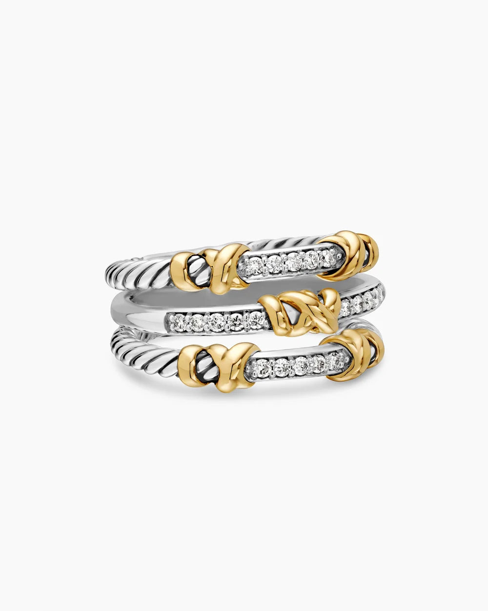 PETITE HELENA WRAP THREE ROW RING Sterling Silver with 18K Yellow Gold and Diamonds, 12mm