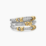 PETITE HELENA WRAP THREE ROW RING Sterling Silver with 18K Yellow Gold and Diamonds, 12mm
