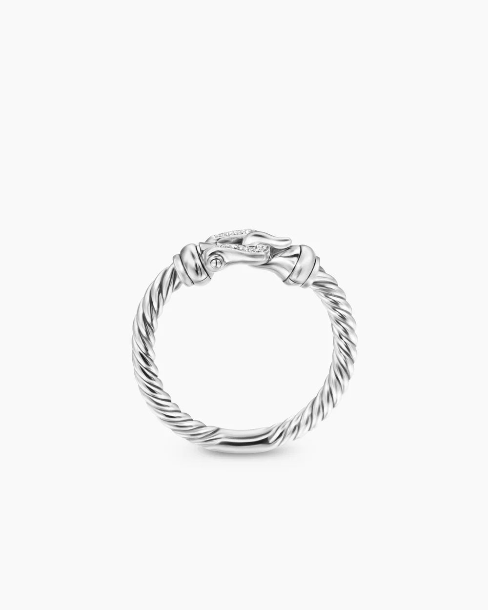 Petite Buckle Ring in Sterling Silver and Diamonds, 2mm