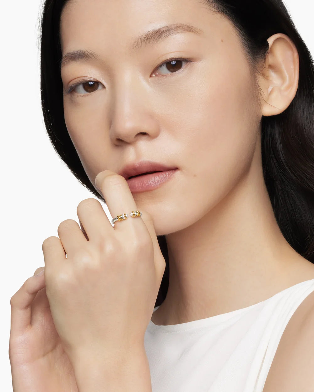 PETITE HELENA RING Sterling Silver with 18K Yellow Gold, Pearls and Diamonds, 2.5mm