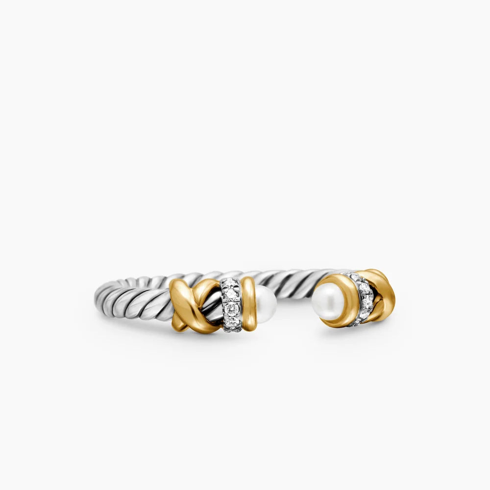 PETITE HELENA RING Sterling Silver with 18K Yellow Gold, Pearls and Diamonds, 2.5mm