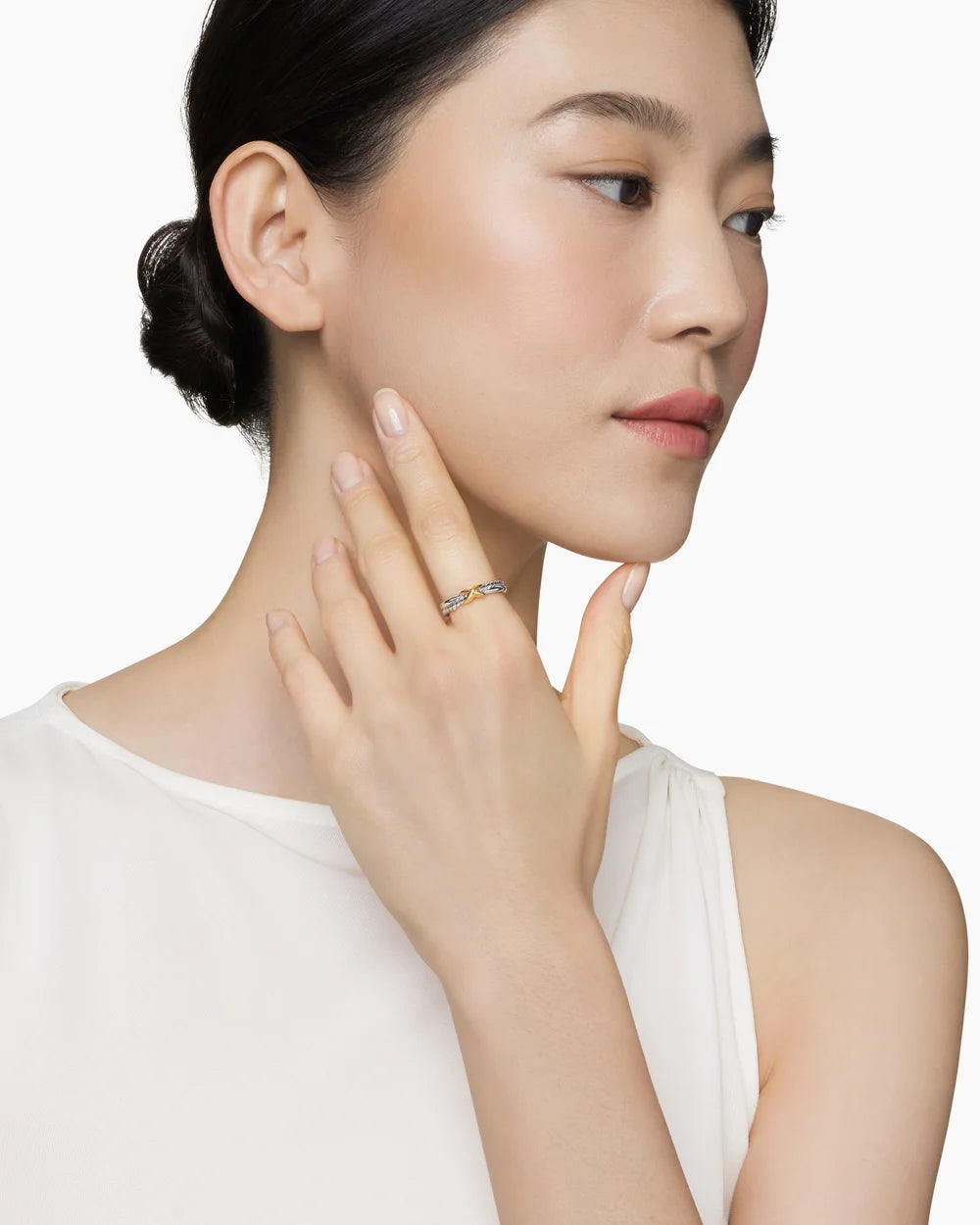 PETITE X RING Sterling Silver with 18K Yellow Gold, 4mm