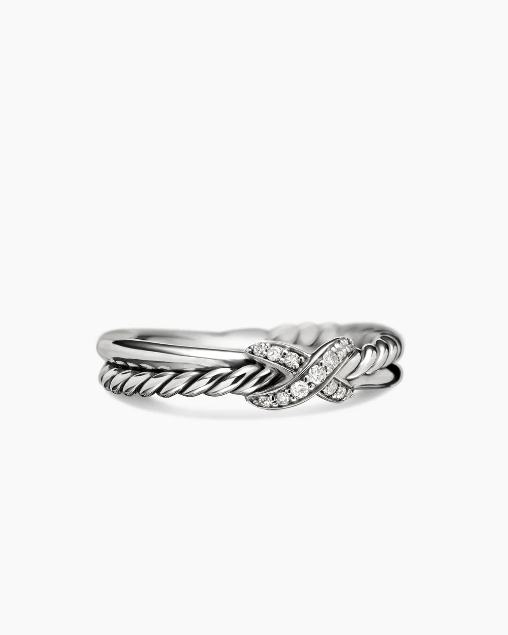 PETITE X RING Sterling Silver with Diamonds, 4mm