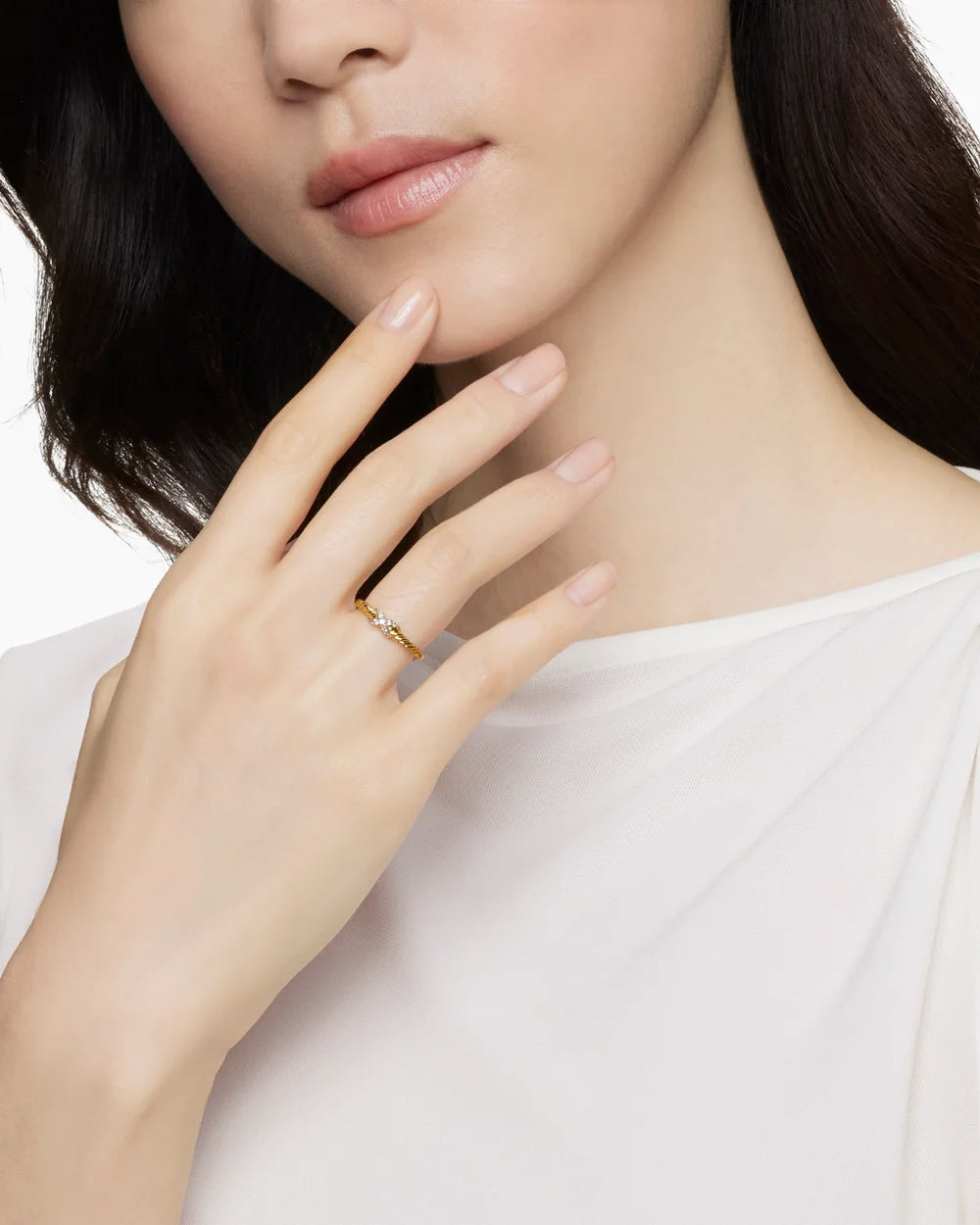 PETITE X RING 18K Yellow Gold with Diamonds, 1.7mm