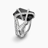 CABLE WRAP RING Sterling Silver with Black Onyx and Diamonds, 20.4mm