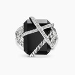 CABLE WRAP RING Sterling Silver with Black Onyx and Diamonds, 20.4mm