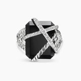 CABLE WRAP RING Sterling Silver with Black Onyx and Diamonds, 20.4mm
