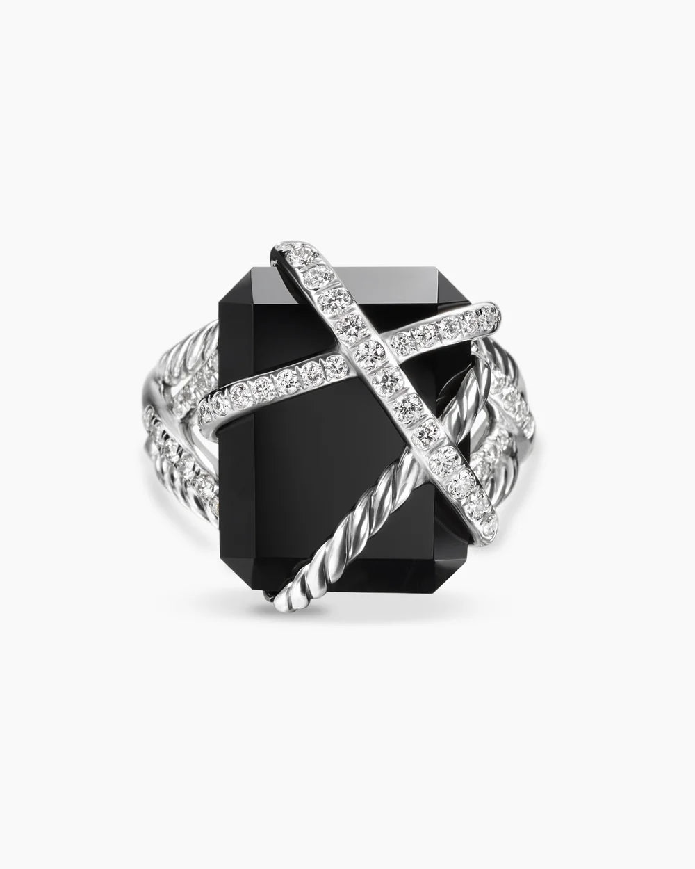 CABLE WRAP RING Sterling Silver with Black Onyx and Diamonds, 20.4mm