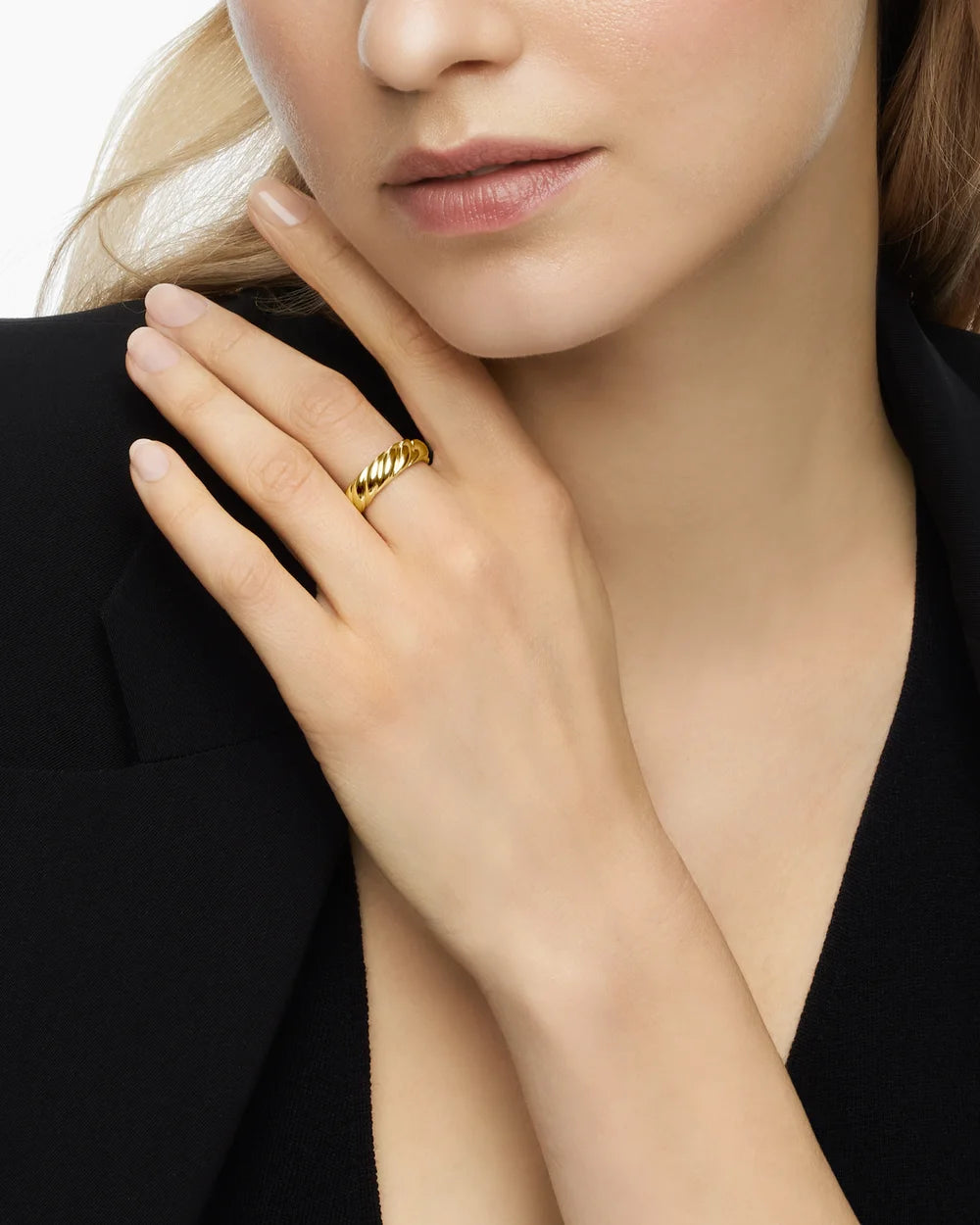Sculpted Cable Band Ring in 18K Yellow Gold, 6mm