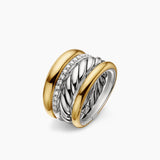 DY MERCER® FOUR ROW RING Sterling Silver with 18K Yellow Gold and Diamonds, 13.8mm
