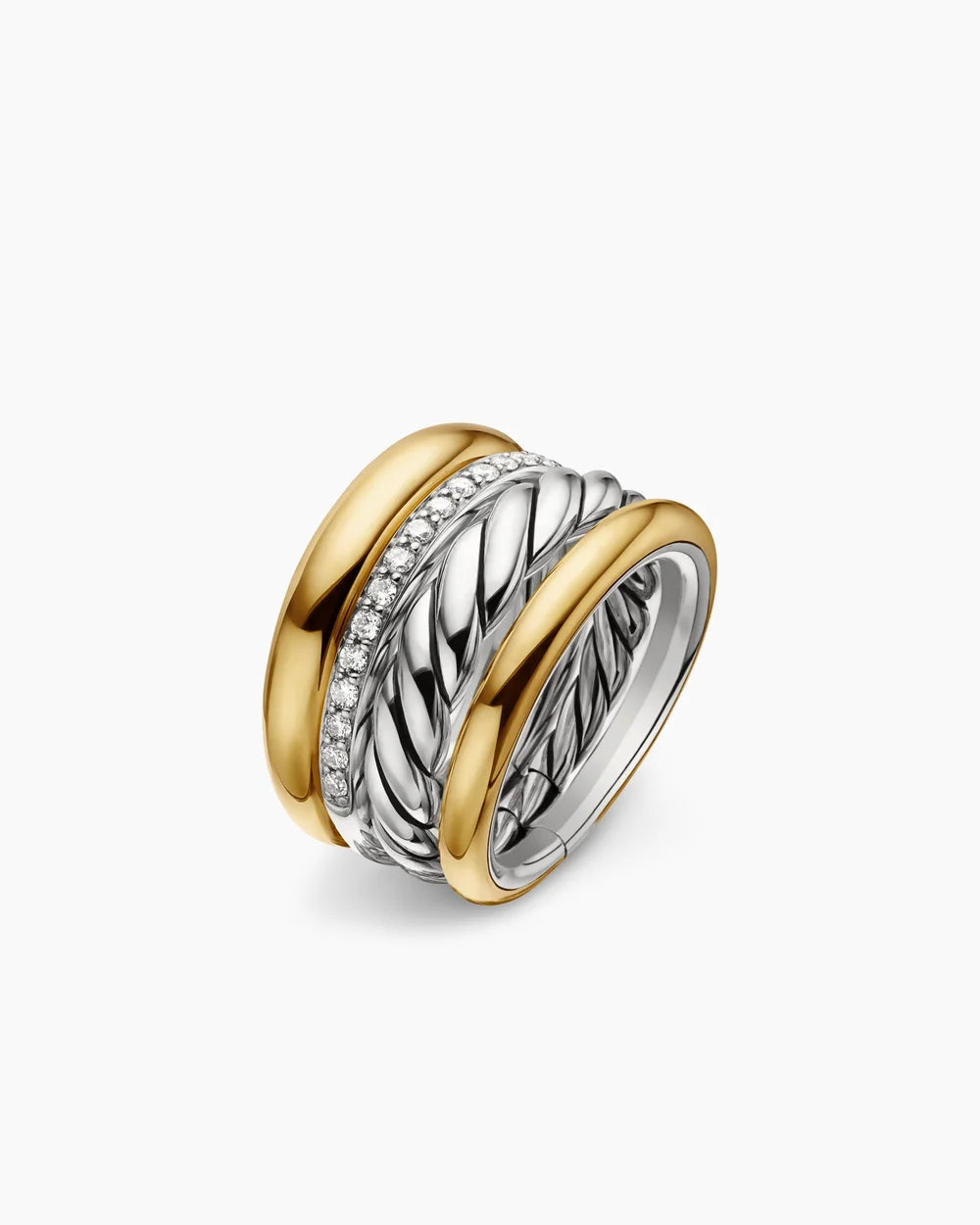 DY MERCER® FOUR ROW RING Sterling Silver with 18K Yellow Gold and Diamonds, 13.8mm