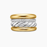 DY MERCER® FOUR ROW RING Sterling Silver with 18K Yellow Gold and Diamonds, 13.8mm
