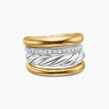 DY MERCER® FOUR ROW RING Sterling Silver with 18K Yellow Gold and Diamonds, 13.8mm