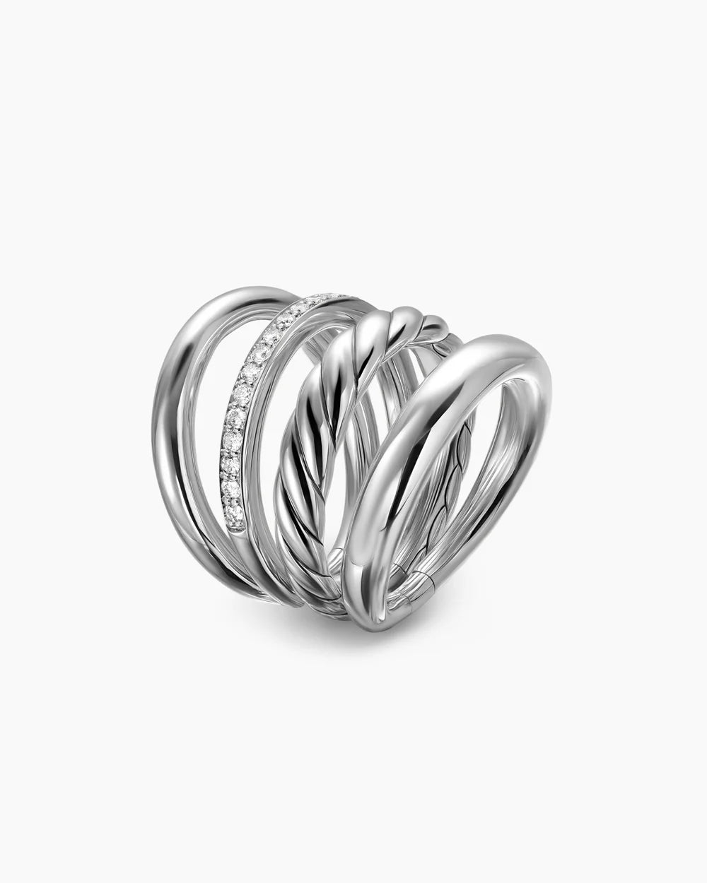 DY MERCER® FOUR ROW RING Sterling Silver with Diamonds, 13.8mm