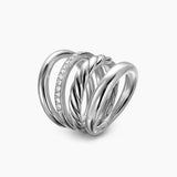 DY MERCER® FOUR ROW RING Sterling Silver with Diamonds, 13.8mm