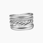 DY MERCER® FOUR ROW RING Sterling Silver with Diamonds, 13.8mm