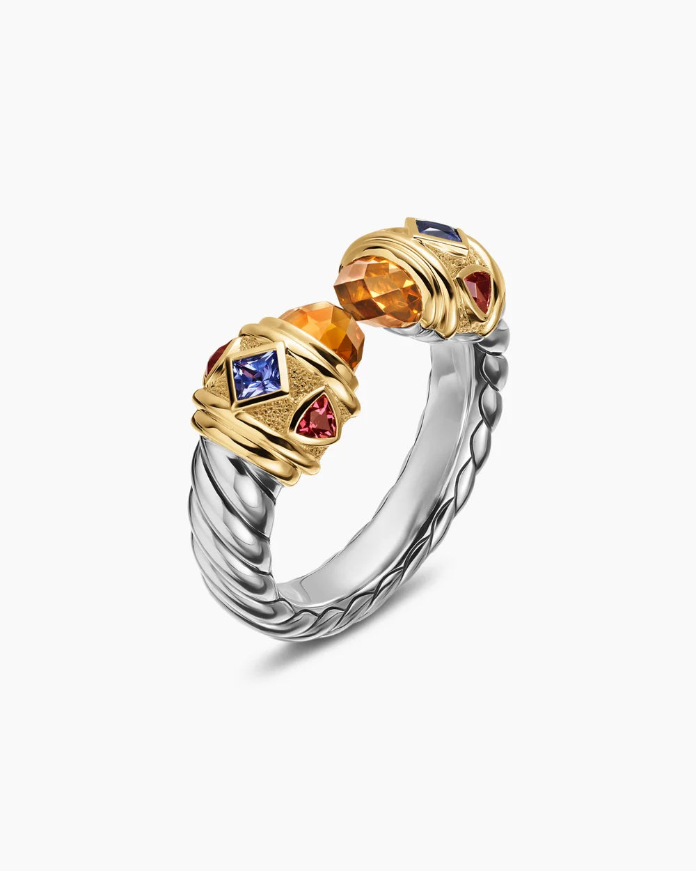 RENAISSANCE® COLOR RING Sterling Silver with 14K Yellow Gold, Madeira Citrine, Tanzanite and Rhodolite Garnet, 10mm