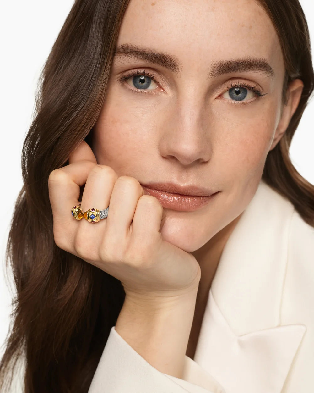 RENAISSANCE® COLOR RING Sterling Silver with 14K Yellow Gold, Madeira Citrine, Tanzanite and Rhodolite Garnet, 10mm