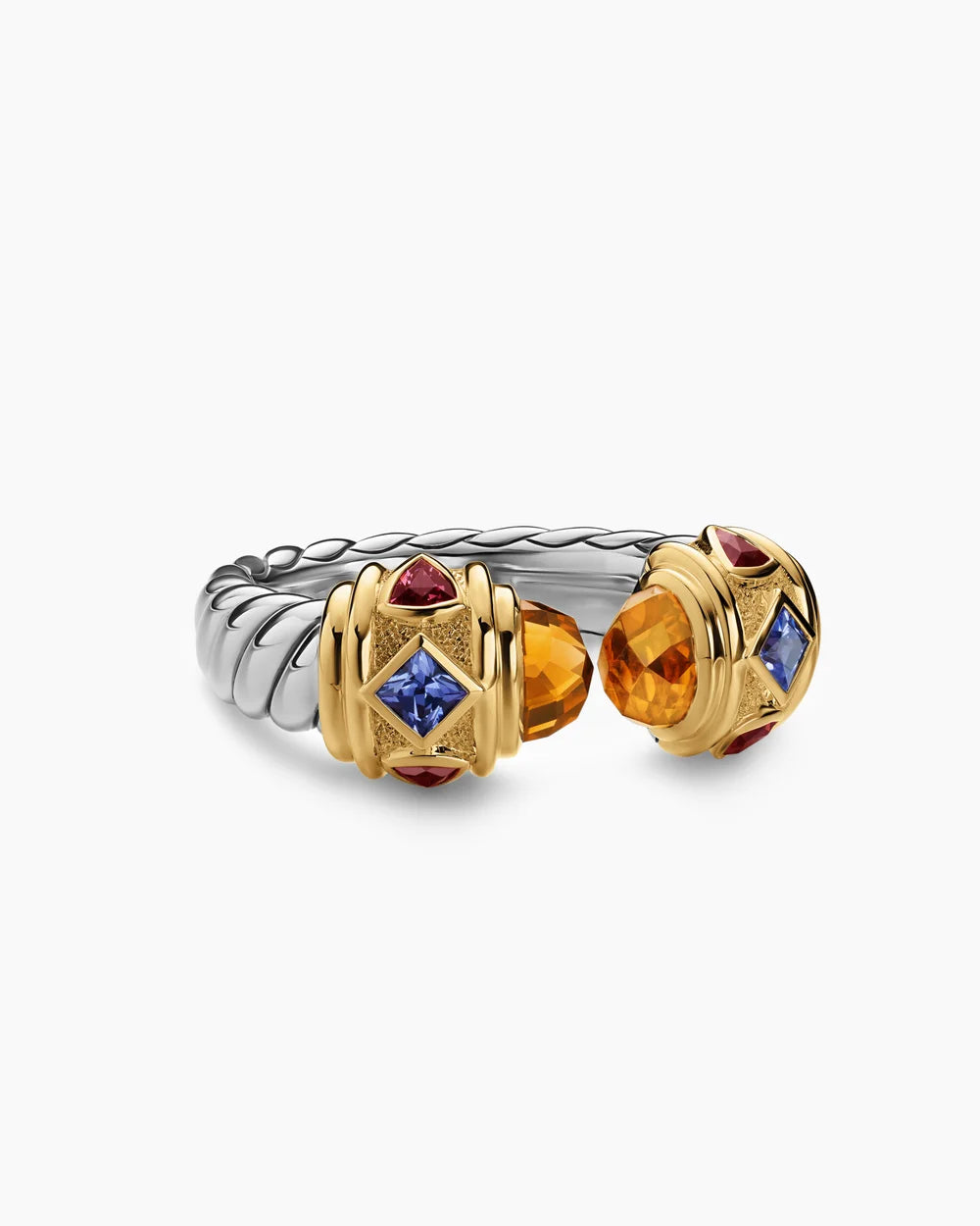 RENAISSANCE® COLOR RING Sterling Silver with 14K Yellow Gold, Madeira Citrine, Tanzanite and Rhodolite Garnet, 10mm