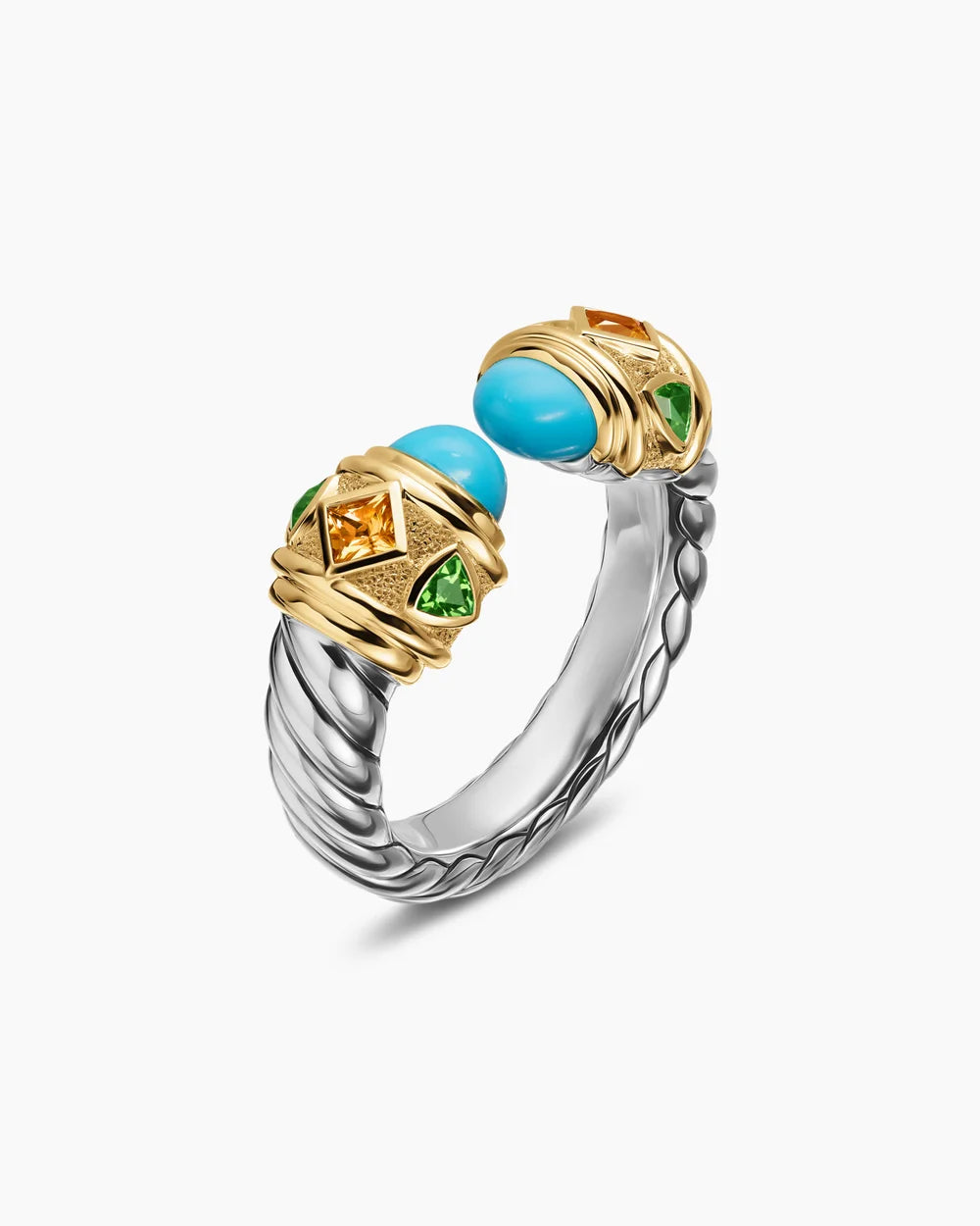RENAISSANCE® COLOR RING Sterling Silver with 14K Yellow Gold, Turquoise, Madeira Citrine and Tsavorites, 10mm