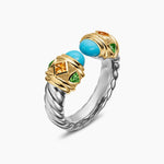 RENAISSANCE® COLOR RING Sterling Silver with 14K Yellow Gold, Turquoise, Madeira Citrine and Tsavorites, 10mm