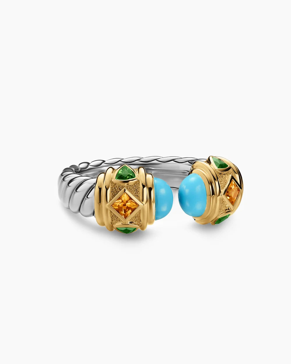RENAISSANCE® COLOR RING Sterling Silver with 14K Yellow Gold, Turquoise, Madeira Citrine and Tsavorites, 10mm