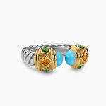 RENAISSANCE® COLOR RING Sterling Silver with 14K Yellow Gold, Turquoise, Madeira Citrine and Tsavorites, 10mm