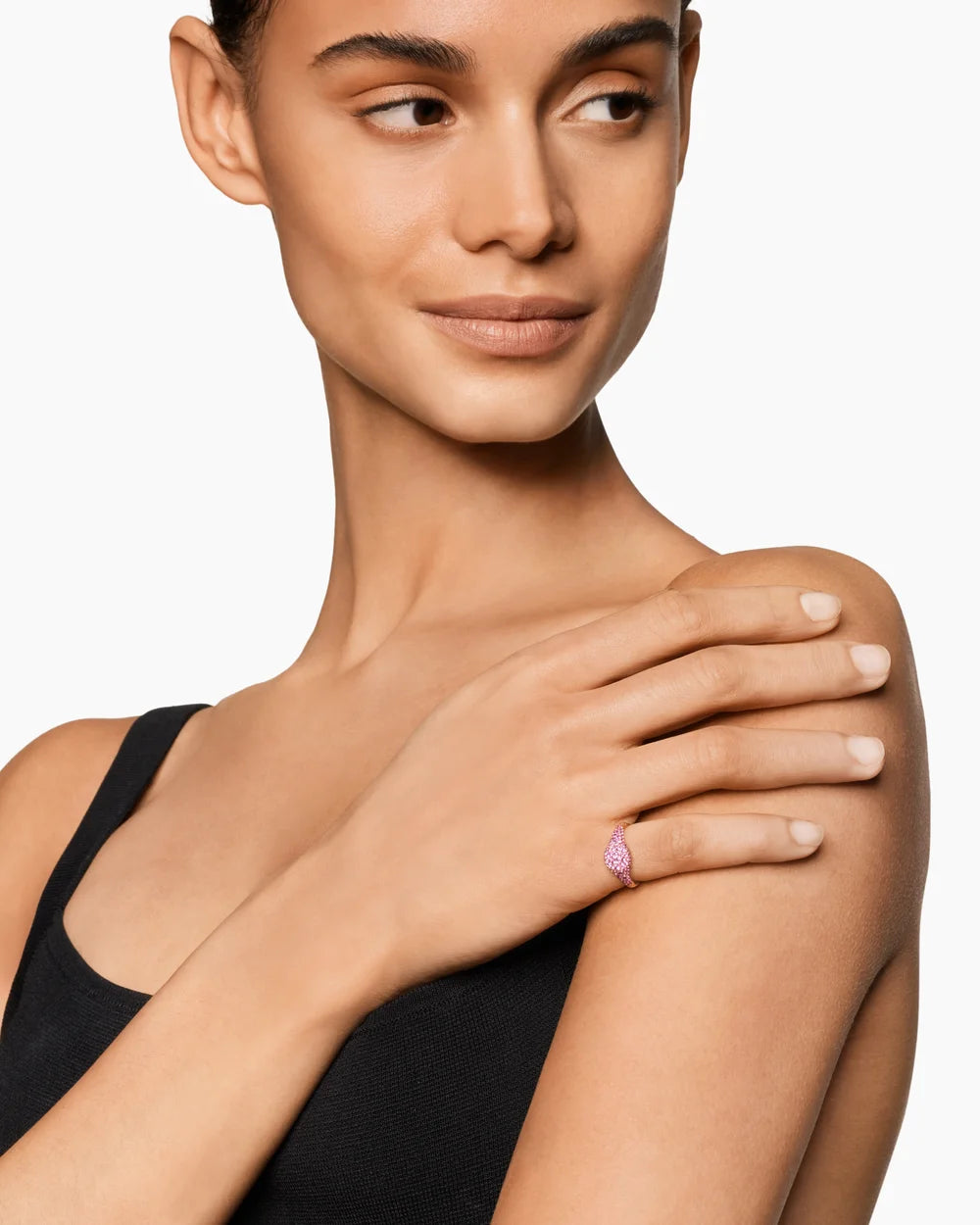 PETITE PAVÉ PINKY RING 18K Rose Gold with Pink Sapphires, 7mm