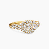 Gold ring with pave diamonds on a gold cable band against a white background 