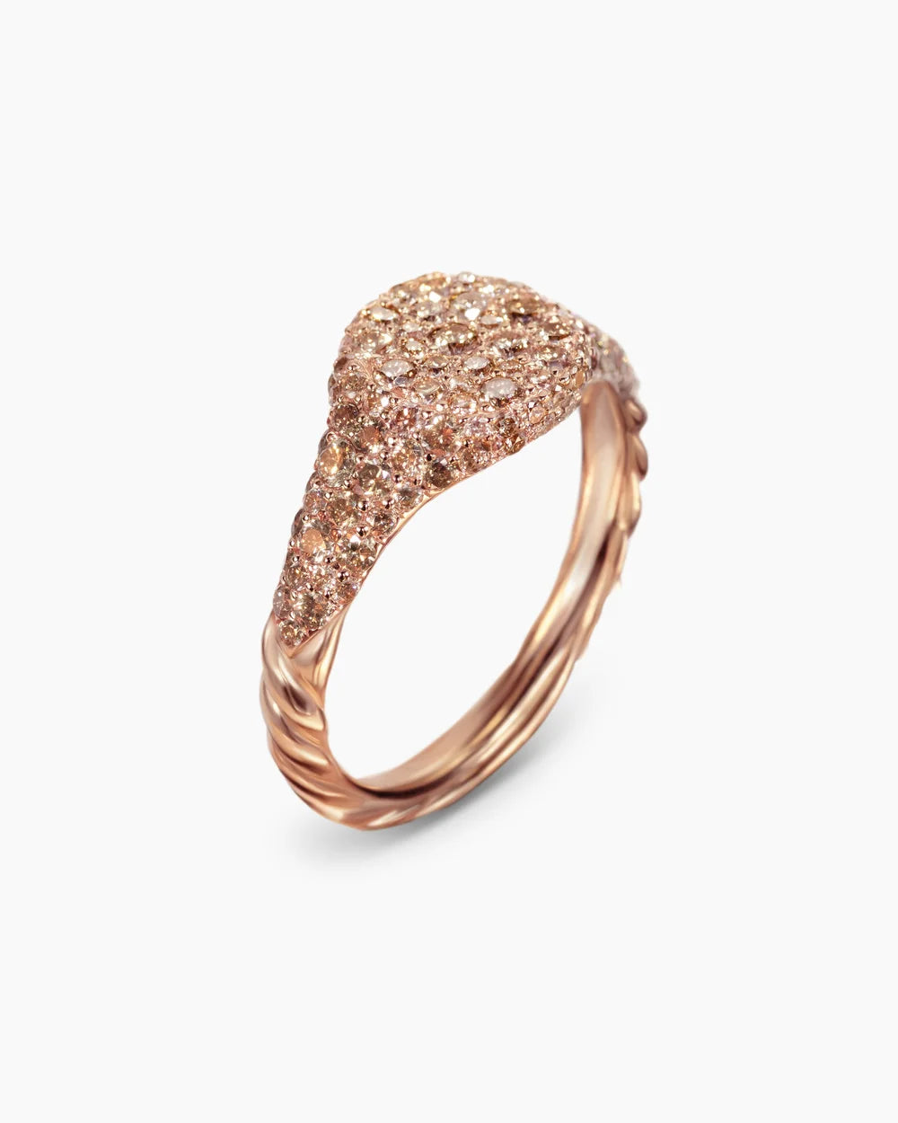 PETITE PAVÉ PINKY RING 18K Rose Gold with Cognac Diamonds, 7mm