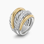 DY MERCER® MULTI ROW RING Sterling Silver with 18K Yellow Gold and Diamonds, 21mm