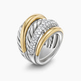 DY MERCER® MULTI ROW RING Sterling Silver with 18K Yellow Gold and Diamonds, 21mm