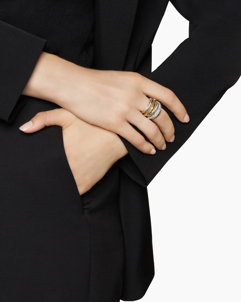DY MERCER® MULTI ROW RING Sterling Silver with 18K Yellow Gold and Diamonds, 21mm